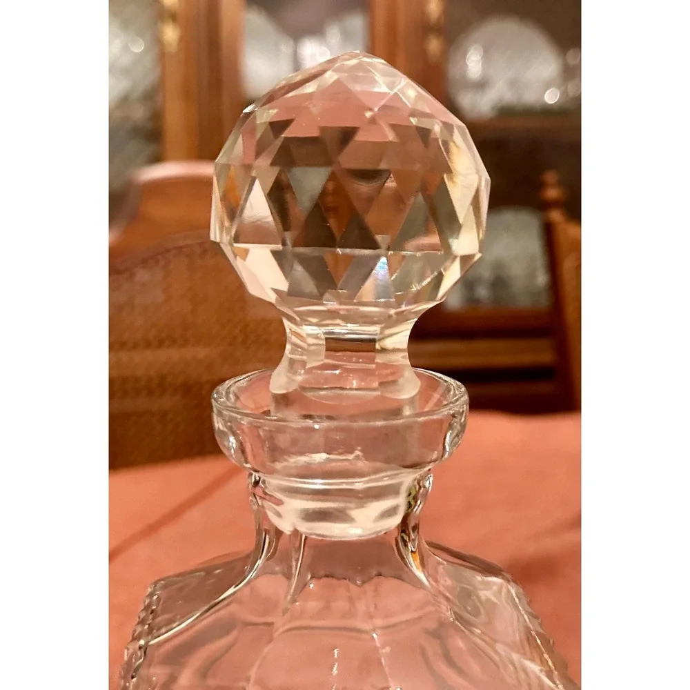 Vintage Square Pressed Glass Decanter – Starburst & Diamond Point Design